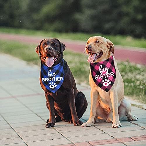 Jotfa Big Brother Big Sister Dog Bandana, Anúncio de gravidez xadrez Bandanas para cães