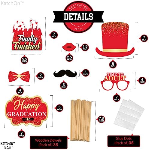 Katchon, Confetti de graduação em vermelho e preto 2023 - pacote de 1300 com a cabine fotográfica de graduação vermelha adereços