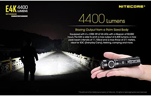 Lanterna EDC Nitecore E4K 4400 Lumens EDC com bateria recarregável USB-C de 5000mAh, caixa de bateria Lumentac