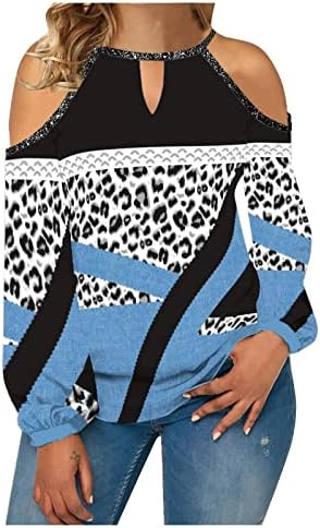 Túnica fora do ombro para mulheres estampas de leopardo o pescoço camisa de manga longa plus size moletom de roupas soltas