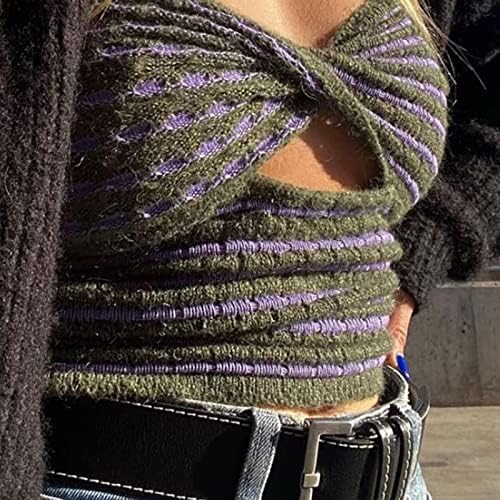 Suéteres Bandeau feminino Tops Twist Casual Twist Front Crop Knit