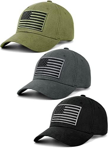 Kiraat 3 pacote American Flag Baseball Cap Unissex, Low Profile USA Plain Dad Hat for Men ＆ Mulheres