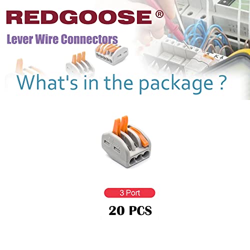 Redgoose 20pcs Conectores de fio de alavanca 28-12 AWG Conectores de fio compactos Kit