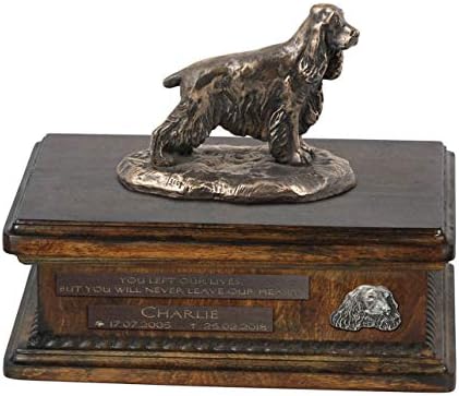 Cocker spaniel inglesa, urna para cães cinzas memorial com estátua, nome de animal de estimação e citação - artdog personalizado