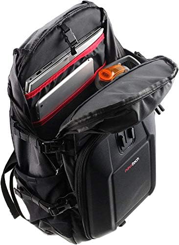 Backpack da câmera de ação da Navitech e estojo de armazenamento vermelho com tira de tórax integrada - compatível com a câmera de ação KitVision Venture 1080p