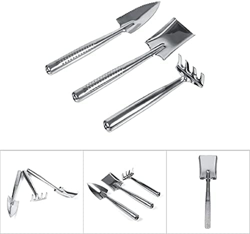 Cyrank Garden Tools 3pcs, pá de pá de aço inoxidável conjunto de ferramentas de jardim de aço mini -jardim ferramentas para crianças