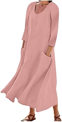 Vestido de festa nokmopo para mulheres moda moda casual colorido sólido sem mangas vestido de bolso de linho de algodão