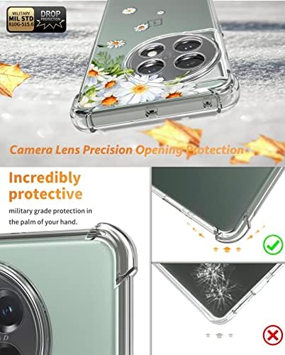 DCWunk Case Compatível com OnePlus 11 caixa de 6,7 polegadas, lente de câmera Protetor Flor Clear Clear Floral Design Protetive