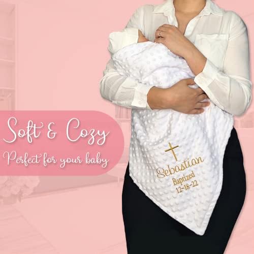 Alemir Fashion Baptismo Cobertor Personalizado Presentes para bebês - Luxuosos presentes batismais texturizados com nome,