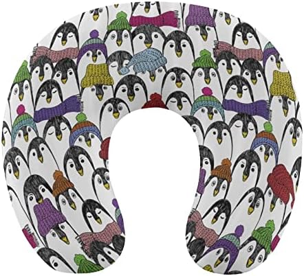 Penguins fofos Chapéus coloridos Almofada de pepão de espuma Pillow travesso de pescoço U Shaped para suporte do pescoço da cabeça