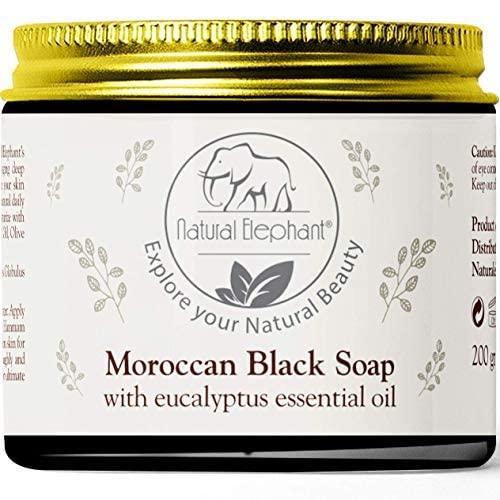 Kit de tratamento de spa de esfoliação marroquino de elefante natural com luva de hammam, sabão preto de eucalipto 7 oz e óleo