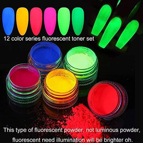 12 colorido pigmentos pregos em pó, pigmentos de unhas fluorescentes coloridas Dustrafina pó luminoso prego Iridescente Glitter 3D DIY