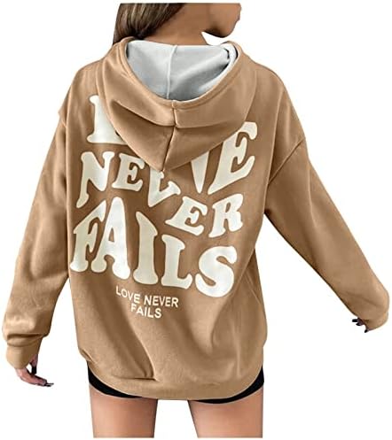 Love Never Fails Sweetshirts for Women Funny Letter Print Papuzes modernos Manga comprida Fit Fit Casual Fleece Pullover