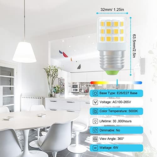 BLOLSKUN 6W LED LED BULLBS E26 Base média 60W A15/A45 Equivalente 5000k Daylight Refrigerador branco Lâmpadas de aparelho