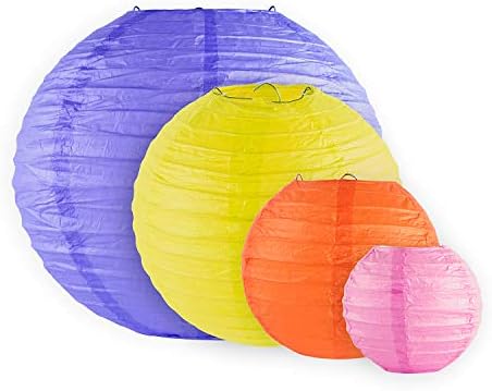 16 pacote de pacote variado colorido decorativo colorido em chinês/japonês lanternas de papel de papel de metal para eventos,