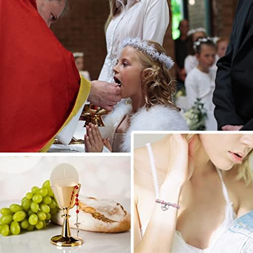 Primeira comunhão da Comunhão para meninas, Baptism Gifts Christian Confirmation Bracelet Gifts Para ela, bolas de strass