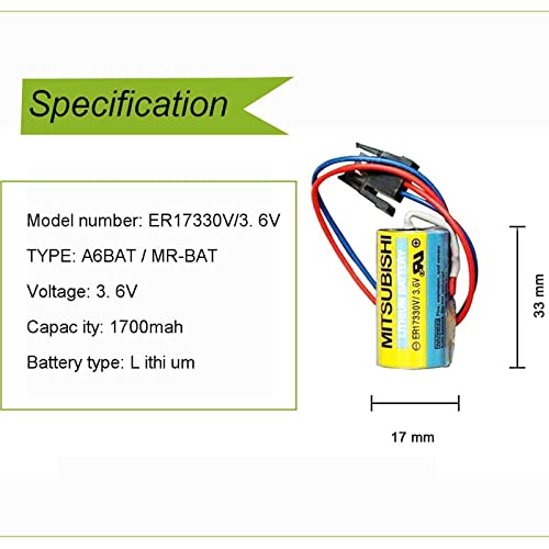 Howing 5 Pack MR-Bat ER17330V/3.6V Bateria de 1700mAh, A6BAT ER17330V 3.6V Plc Lithium Battery para Mitsubishi para Sistema de Fanuc