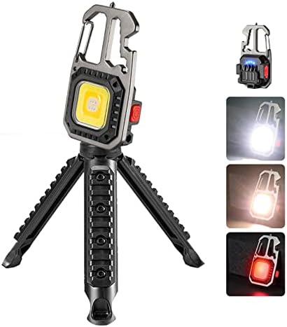 Supbri Cob Keychain Luz de trabalho, 6 modos leves lanternas recarregáveis ​​de chaveiro com abridor de garrafas, suporte dobrável,