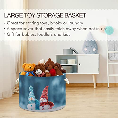 Kigai Christmas Snowman grande cesta de armazenamento redondo com alça, cestas de lavanderia decorativa dobrável para cobertor,