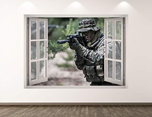 Soldier Wall Decal Art Decor 3D Janela camuflagem Missão Mural Kids Room Presente Personalizado BL287