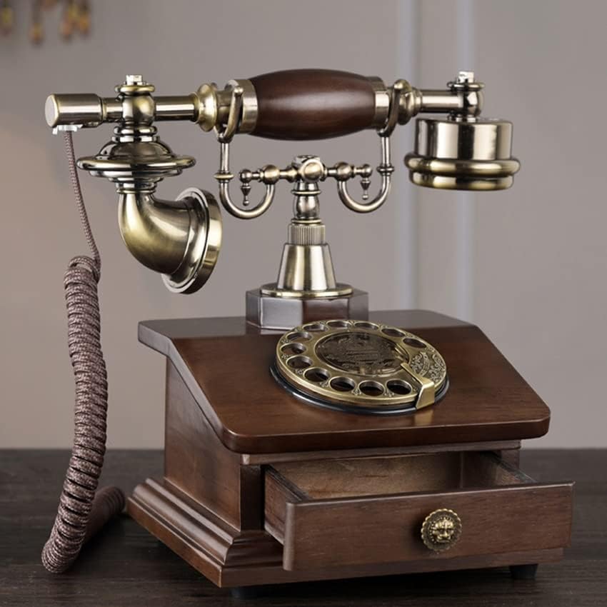 Telefone rotativo com fio retrô Zykbb com toque eletrônico, 1 gaveta, telefone de discagem de estilo clássico para decoração