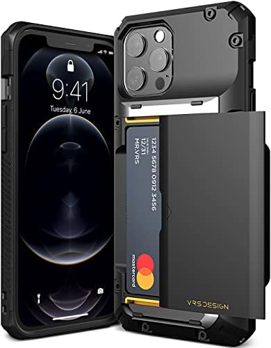VRS Design Damda Glide Pro Compatível para iPhone 12 Pro Max Case, com [4 cartões] Premium Sturdy [Semi Auto] Titular do cartão