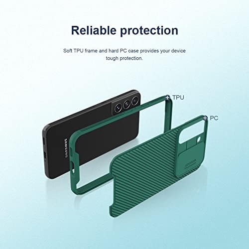 Caixa Nillkin para a câmera Samsung Galaxy S22 Camshield Pro Slider Fechar e abrir proteção em camadas duplas TPU + PC Green