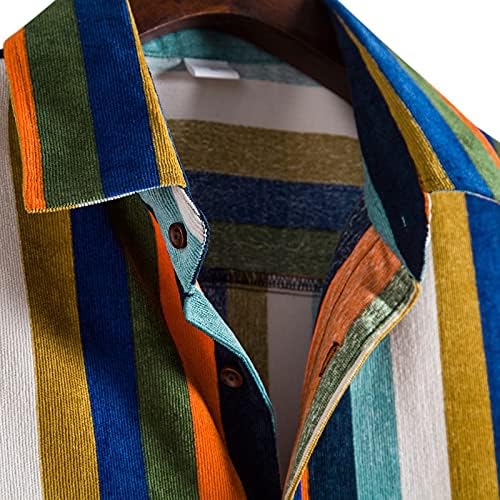 Camisas de veludo de veludo de Beuu para homens, botão xadrez listrado de queda de manga longa de colarinho virado