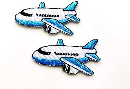 O conjunto de 2 pcs. Mini desenho animado de avião voando de cartoon fofos de logotipo costuram ferro em apliques bordados,