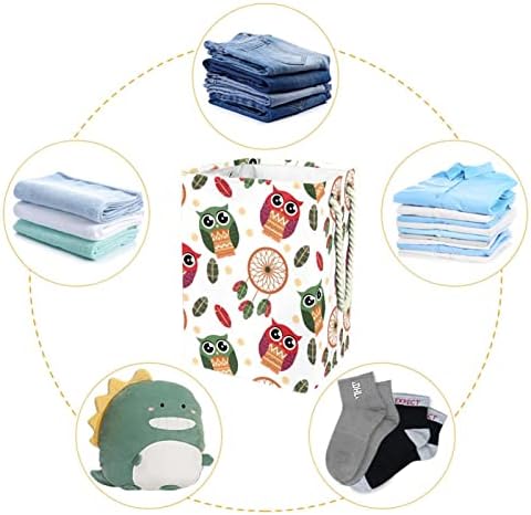Boho Dreamcatcher Owl Laundry Turgo com Handles grande cesta dobrável para lixeira, quarto de crianças, organizador de casa, armazenamento