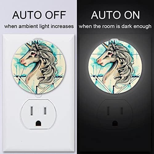 2 Pacote de plug-in Nightlight LED Night Light Bege Unicorn com sensor do anoitecer ao amanhecer para o quarto de crianças,