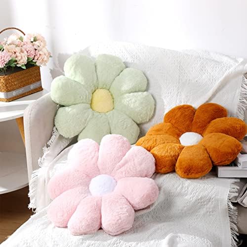 Coume 3 peças 18 polegadas Flower Prohwow Flow almofada de almofada Daisy Flor Flower Pillow Office Sedentário Tatami Car Butt Cushion