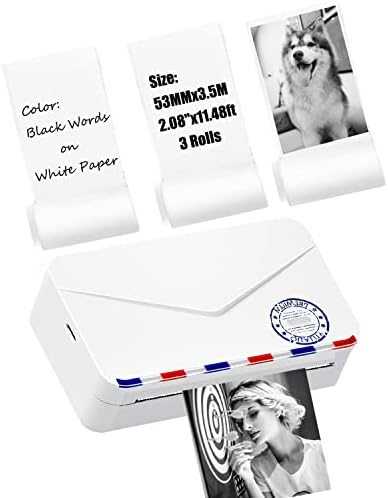 Mini impressora térmica MEMINAKE - Máquina de impressão de adesivos de foto com fita 3 rolos adesivos brancos 2,08 x11,48ft