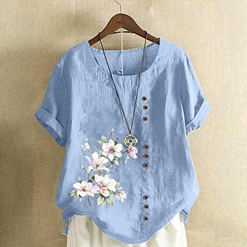 Ladies Brunch Tee de manga curta 2023 Conto de linho Coconteiro Gráfico floral Floral Blouse Shirt para meninas adolescentes