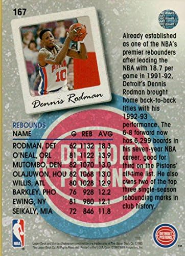 1993-94 Deck superior 167 Dennis Rodman Detroit Pistons SL NBA Basketball Card NM-MT