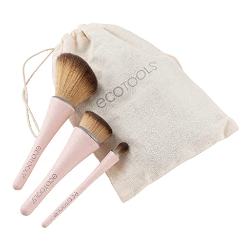 EcoTools 360 Ultimate Compact Hemp Makeup Brush com + Makeup Travel Bag, conjunto de 3 pincéis