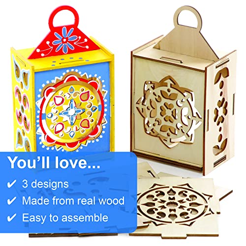 Baker Ross Rangoli Lanterna de madeira - pacote de 3, artesanato de madeira para crianças, artes e ofícios para crianças atividades