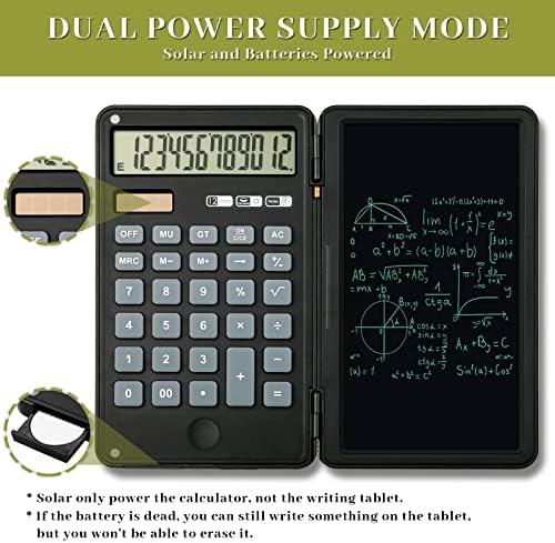 Calculadora básica, calculadoras de desktop mudo premium de 12 dígitos com comprimido de escrita de 6 polegadas, energia solar e bateria