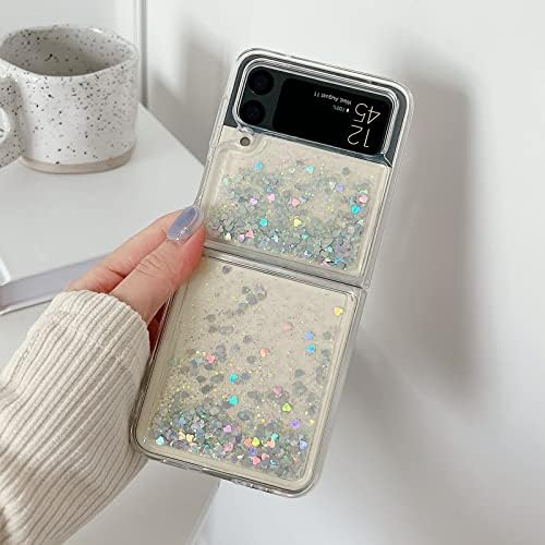 Omio projetado para Samsung Galaxy Z Flip 4 Case Glitter para mulheres meninas fluindo líquido flutuante e limpo Bling Sparkle