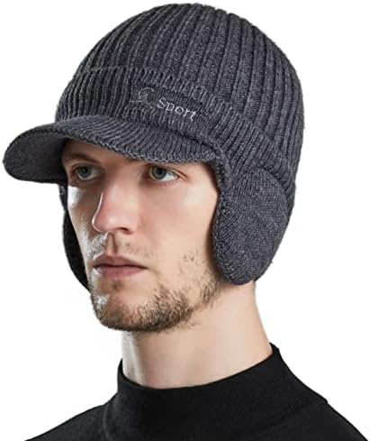 Muryobao Men Winter Feanie Hat Hat Fleece Lined Cuff Knit Hats With Visor Warm Fellaps Ski Cap