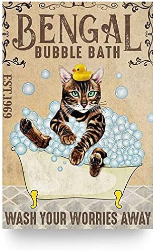 Para banheira gato de lata de lata de metal retro, Bengala Cat Bubble Bath Soop Fone Poster Vintage Basa Caverna Bar Home Banheiro