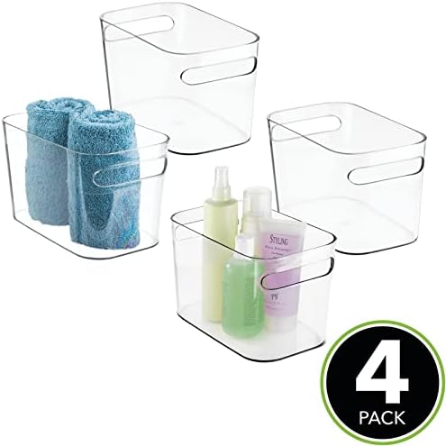 Mdesign Plástico Plástico Vaidade do banheiro Lixeira com alças - Organizador para sabão de mão, lavagem do corpo, shampoo, loção,