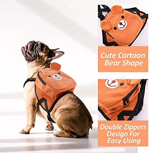 IDOMIK DOG Backpack Harness Cartoon Bear Puppy Pack Pack Saco de sela ajustável com bolso, coletes de mochila de mini portadora