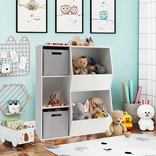 Ujoypayd 5 Cubbies Organizador de brinquedos, armário infantil de armazenamento de brinquedos com 2 caixas de armazenamento, 5