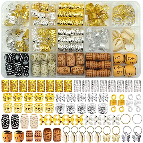 Tracy 165 pcs jóias de cabelo para locs algemas de cabelo de ouro prateado para tranças dreadlocks acessórios bobinas de