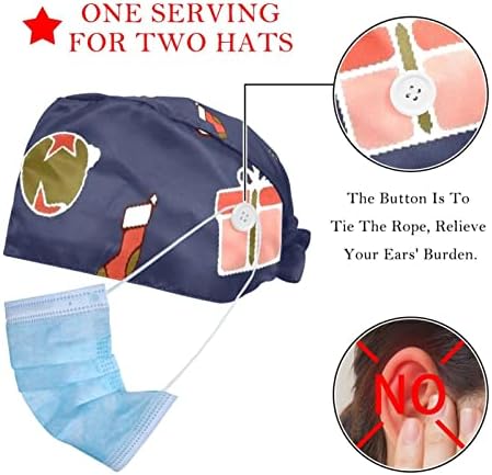 Deyya 2 pacotes Cap de trabalho ajustável com Button Band para enfermeiros Mulheres Chapéu de Ponytail Chapéu de Natal