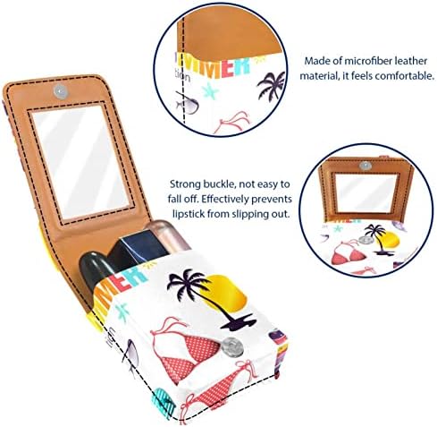 Caixa de batom com espelho para bolsa, óculos de sol de férias de férias de verão titular de maquiagem cosmética de couro, armazenamento