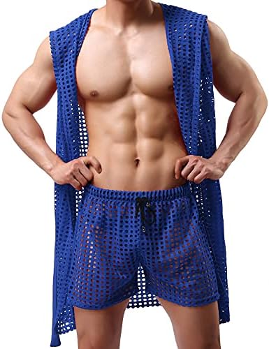 YUFEIDA Men's Sexy com capuzes com capuz mangas roubos de banho malha de lingerie de lingerie pijamas