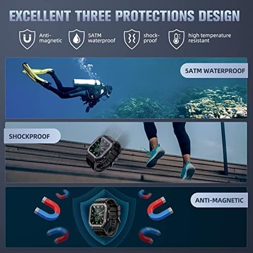 Fitsen Military Smart Watches for Men com Bluetooth Call Tactical Outdoor Sports Smartwatch para Android e iPhone 5ATM RESPOSTA DE
