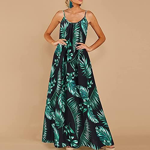 Playmate Bohemian Floral Print Dresses for Women Casual Spaghetti Strap Dress Long Summer Summer Beach Flowy Dress